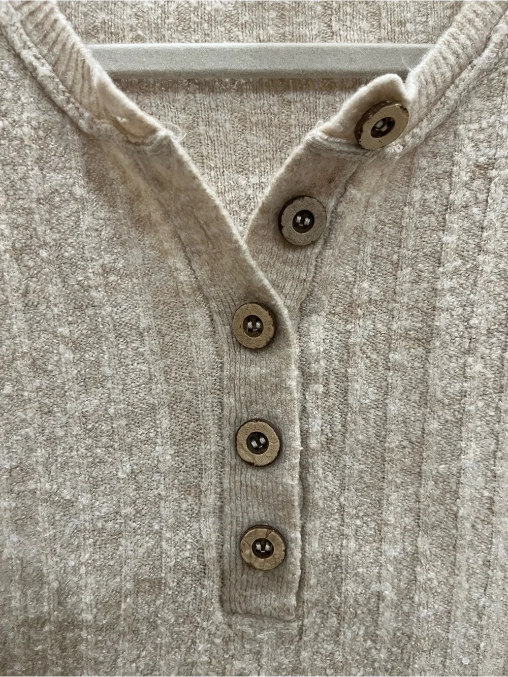 Free People Oatmeal Ribbed Henley Tunic with Button Accents